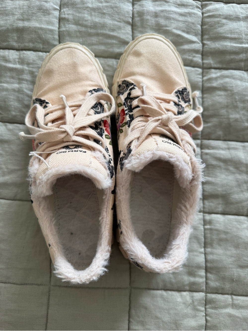 Farm Rio Romantic Garden Platform Sneakers Floral Embroidered Fur Lined 38.5/40 - Picture 3 of 5